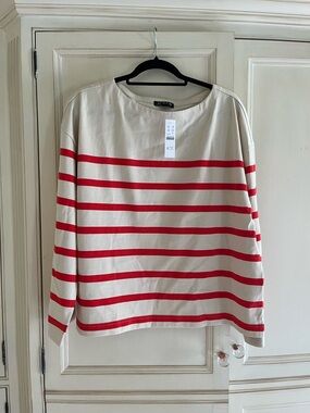 J. Crew Cream & Red Striped Boatneck Top